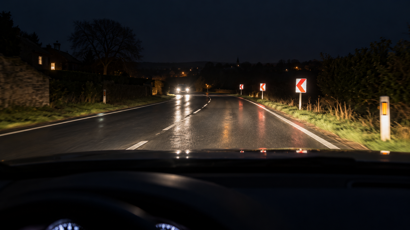 Élève conducteur observant une route de nuit en Brabant wallon