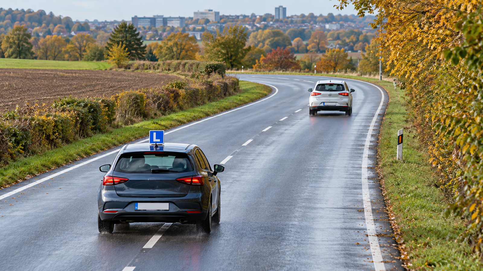 Deux voitures conservant une grande distance de sécurité sur une route du Brabant wallon